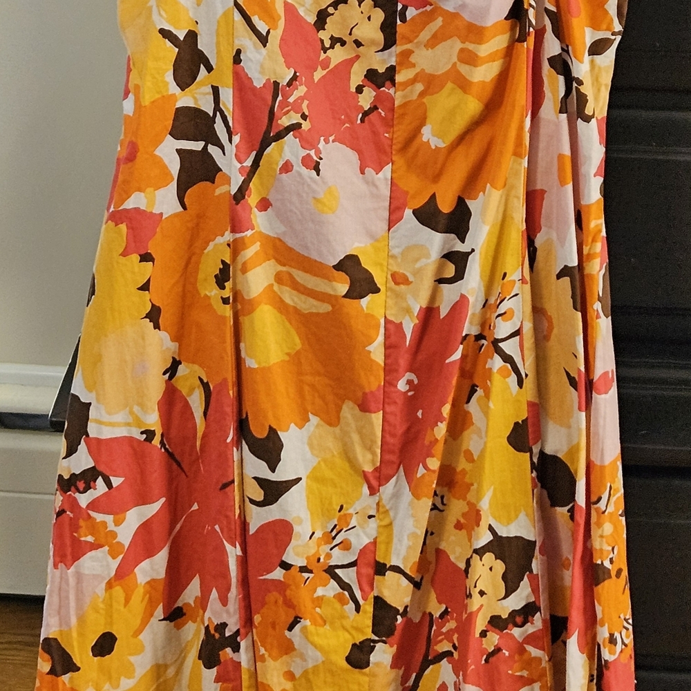 14W cotton sundress, Sleevelss. Madison Leigh. Bright Orange Floral. Cottagecore - Picture 2 of 4